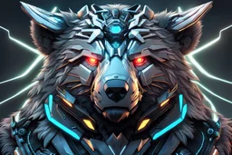 Cyber Machine volibear in 8k anime realistic drawing style, neon effect, close picture, snow, black wings, apocalypse, intricate details, highly detailed, high details, detailed portrait, masterpiece,ultra detailed, ultra quality