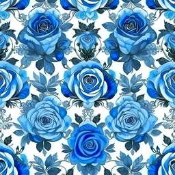 Symmetrical design blue roses bouquet pattern style handpainted