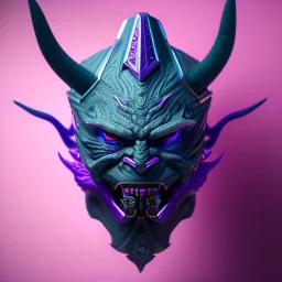 oni purple masked villain in galaxy, teal and purple smoke, detailed, realistic, 4k