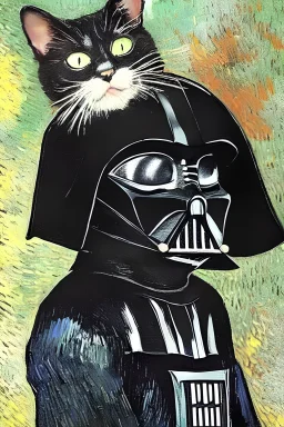 portrait of a cat with a darth vader costume by van gogh 4k detailed