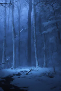 Winter Night, shades of blue, dark, moonlight forest