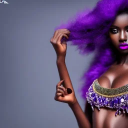 full body shot, masterpiece, best quality,dark skin, sparkling eyes, fluorescent skin,purple-dark makeup, gangsta full armed ,female , highly detailed body, sun light, 4K, RAW, high contrast, realistic details, 24mm , depth of field ,