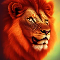 A beautiful portrait of a lion red green color scheme, high key lighting, volumetric light high details psychedelic background