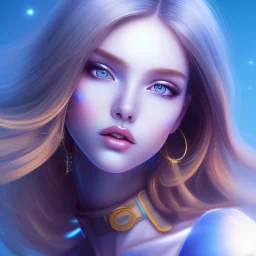 Portrait of mutant prettyand sweet woman , perfect composition, hyperrealistic, blue cosmic atmosphere, super detailed, 8k, high quality,