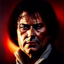 Ultra detailed portrait in oil on canvas of Blade vampirehunter ,extremely detailed digital painting, extremely detailed face,crystal clear Big eyes, mystical colors ,perfectly centered image, perfect composition, rim light, beautiful lighting,masterpiece,8k, stunning scene, raytracing, anatomically correct, in the style of robert e howard and Ken Kelley and Ohrai Noriyoshi and Simon Bisley and tomzj1