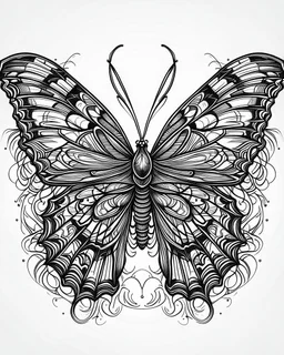 realistic butterfly tattoo idea, line art, background, vector, svg, black outline on white background, leave plenty of white space beetween lines for coloring, tattoo style, tattoo idea