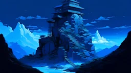 BLUE DARK MOUNTAIN LAND SHAFT IN MIYAZAKI STYLE