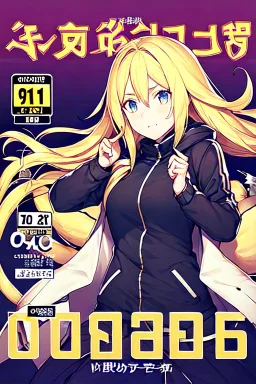 blonde girl with hair with tails waring jacket, line arts, manga cover