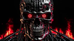 Terminator punk, 4k full detail, realistic, émission radio logo hardrock pentagram firestarter tribute to Black sabbath flammes en fond