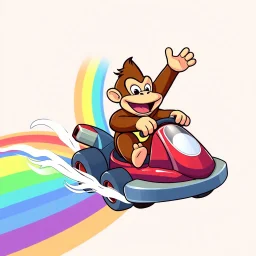 vector Cartoon Donkey Kong riding a rainbow in a kart