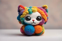 cute chibi amigurumi cat in colourful, soft cotton yarn balls in sunshine Weight:1 surrealism Salvador Dali matte background melting oil on canvas Weight:0.9