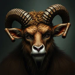 portrait; Imp; hairy; curly horns; brown hair