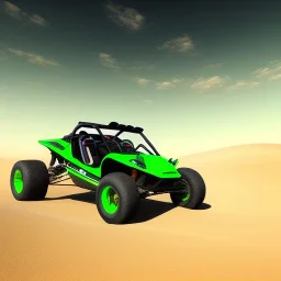  centered,dune buggy, 3 wheeler, green sky