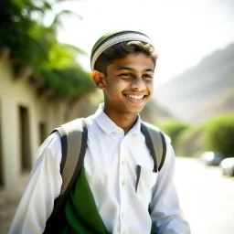 School student, school uniform, Omani, smiling slightly, from behind, school, students, morning, sun