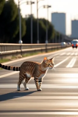 stray cat crossing highway