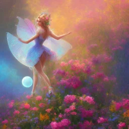 bright fairy in a flowery landscape synthwave, colorful, psychedelic, fairytale artstation, concept fairy art, smooth, extremely sharp detail, finely tuned detail, ultra high definition, 8 k