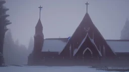 адская, мрачная, разрушенная в крови католическая церковь, зимой