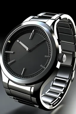 Create a realistic image of a modern stainless steel wristwatch with a minimalist design, showcasing the watch face and strap details in sharp focus."