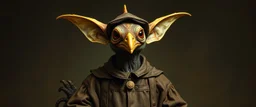 amish space alien gremlin hen dressed in amish outfit, painted by Rembrandt, Escher and Giger