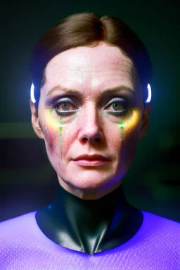 Ultra Realistic retro sci-fi scene, portrait, brunette woman, sweet Juliane Moore face, perfect iris, glow eyes, makeup. Alien Saturn background, Retro sci-fi style, helmet, tight latex coat, fog, rain, soft color, highly detailed, unreal engine 5, ray tracing, RTX, lumen lighting, ultra detail, volumetric lighting, 3d, finely drawn, high definition, high resolution.