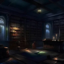 old library, dark, magic sparkles