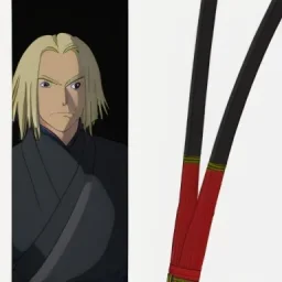 blond ninja with katana in black clothes