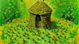 A spring yellowish green honey hive kingdom with wasps painted by Vincent van Gogh