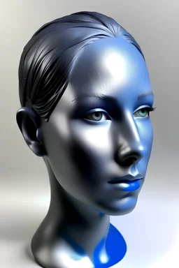 Full rubber female face with rubber effect in all face with grey and long holographic hair sponge rubber