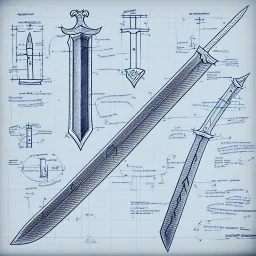 Full Blueprint sketch of one modern sword