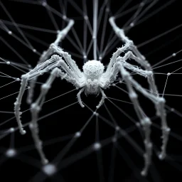 2d yarn and string art, minimalism, macro perspective of white spider made entirely out of white string, dark negative space, extreme contrast, concept art, stunning, dramatic, intricate details, string textures, white string web