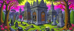 Ornate Gothic haunted Cemetery Art by Todd Schorr, Robert Williams, Alex Alemany