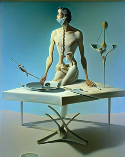 human body, universe-like complex surgical instruments mixed with human body-like table,symbolism,surrealism,minimalism,Painting By Adrian Ghenie, Rene Magritte, Salvador Dali, Lucian Freud