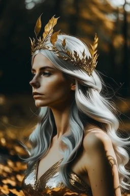 Woman queen gold silver hair nature