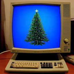 Christmas tree displayed on an old CRT computer monitor