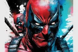 Poster in two gradations, split in half, one side "deadpool", other side "wolfverine", midline of the face, painting by Yoji Shinkawa, solid, pastel and splash colours, detailed iridescent, metallic, translucent, dramatic lighting, hyper futuristic, digital art,