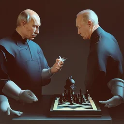 Putin, President Xi Of China And Joe Biden Play Chess With A Pigeon,Ufo And Atomic Bomb Mushroom Cloud,Complex Surgical Instruments Intermixed With A Newborn Boy,Minimalism,Painting By Adrian Ghenie,Rene Magritte,Pablo Picasso,Michelangelo,Salvador Dali,Lucian Freud