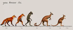 a study of evolution from foxes to kangaroos to humans, stage by stage. 5 stages, "you know its true" title, timeline background