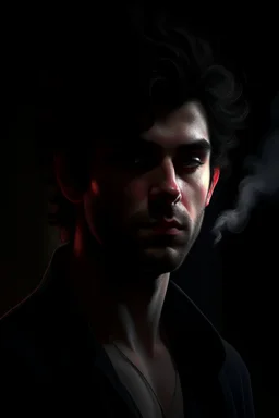 film noire, anime realism, a man that stares at the camera like its the prettiest demon he has ever seen, its such a perfect day, motion blur, smoke, 8k, downlight, soft light, depth of field, photorealism, trending on art station, lotsa detail