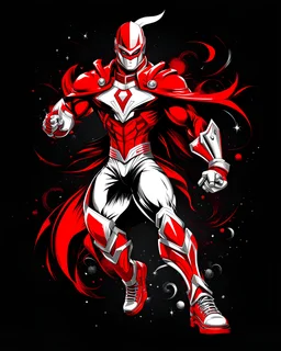 Dragman art illustration black background red and white color full body