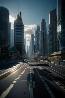 road secured onto sky scrapers, shot on Hasselblad h6d-400c, zeiss prime lens, bokeh like f/0.8, tilt-shift lens 8k, high detail, smooth render, down-light, unreal engine, prize winning