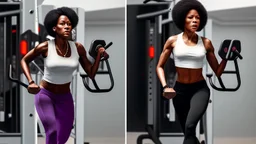 2 panels: one with an angry black lady screams on phone the other panel shows Tyrone using workout machine