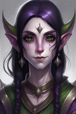 vrouwelijke Elf met zwart haar en paarse ogen