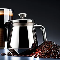 Espresso machine, chrome, jar of coffeebeans