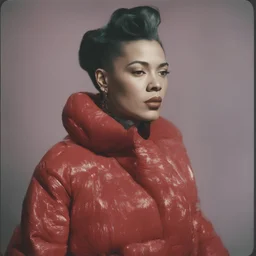 Billie holiday, red, autochrome, plastic puffy jacket