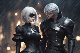 Beautiful 2B with blindfoldin 8k nier automata artstyle, 2B them, 2B Custom, blindfold, close picture, rain, fantasy world, intricate details, highly detailed, high details, detailed portrait, masterpiece,ultra detailed, ultra quality