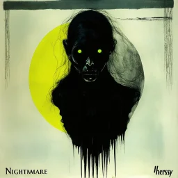 nightmare neon heresy, style of Dave McKean, composition by Colin McCahon, surreal horror, album cover design