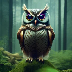 Hyper realistic Owl in forest, macro lens blur, photorealistic,studio lighting, sharp focus,masterpiece,night, unreal engine 5, octane render