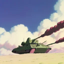 a titan, destroying a tank squadron, during a war in a desert