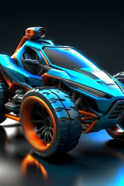 A combination of ultra-advanced car and crazy Max fighter, super sporty, with color and nano technology An advanced motorcycle with four wheels and a turbo jet in the back with rockets and machine guns