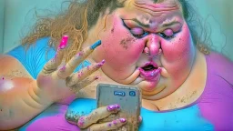 lady with really fat hands make phone greasy and dirty